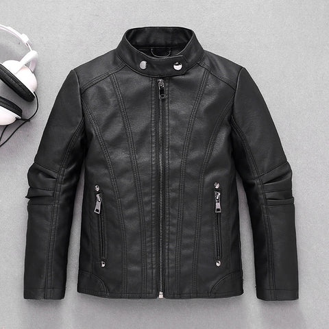 Kids' Leather Motorcycle Jacket  Stylish European & American Fashion for Boys & Girls, Medium & Large Sizes.