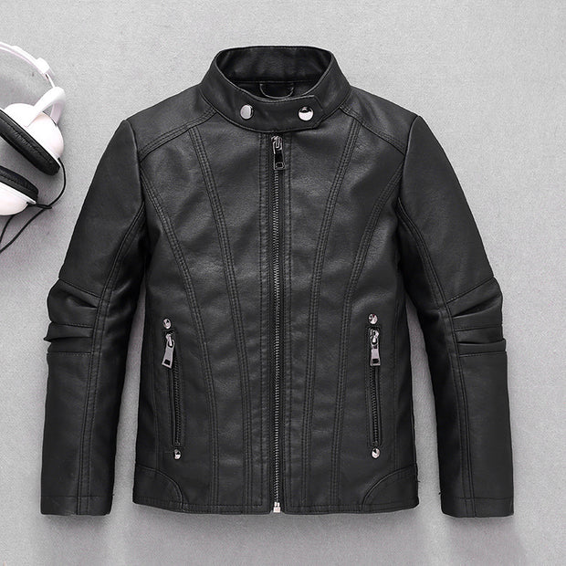 Kids' Leather Motorcycle Jacket  Stylish European & American Fashion for Boys & Girls, Medium & Large Sizes.