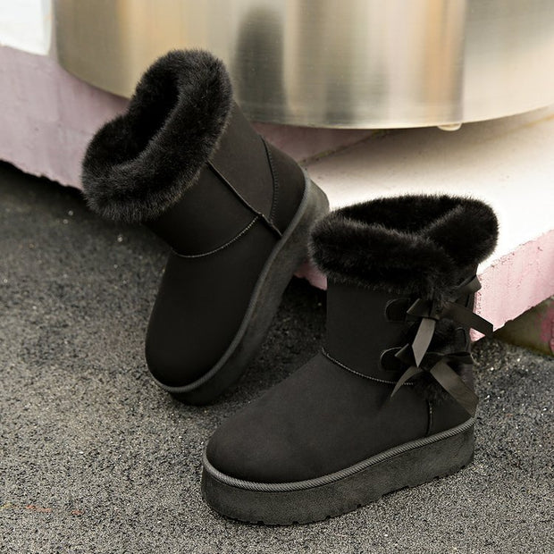 Women's Bow Retro Fleece Lined Ankle Boots Thickened & Cozy
