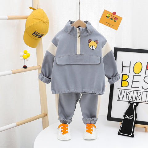 Boys' Spring & Autumn Sweater Two-Piece Suit – Stylish Foreign-Style Kids' Clothing for Ages 1–3.