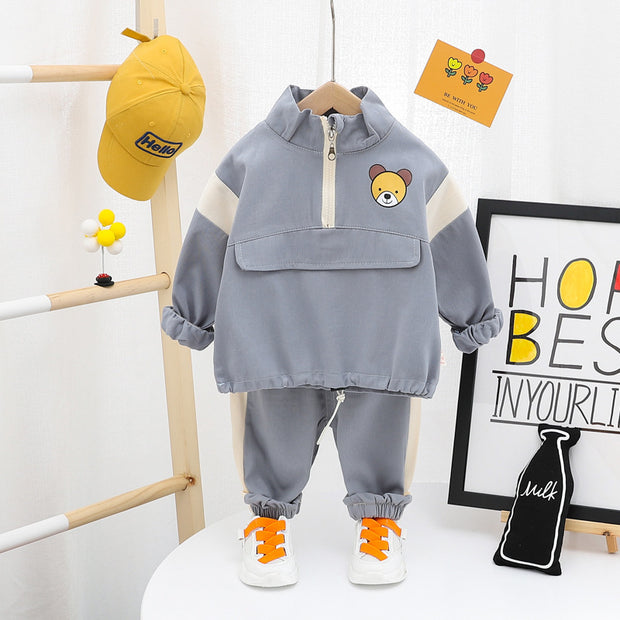 Boys' Spring & Autumn Sweater Two-Piece Suit – Stylish Foreign-Style Kids' Clothing for Ages 1–3.