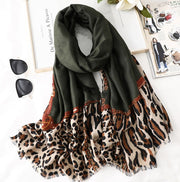 Leopard Print Cotton Scarf - Casual Long Gauze for Men & Women
