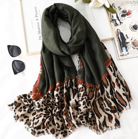 Leopard Print Cotton Scarf - Casual Long Gauze for Men & Women