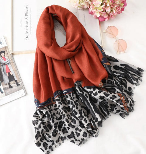 Leopard Print Cotton Scarf - Casual Long Gauze for Men & Women