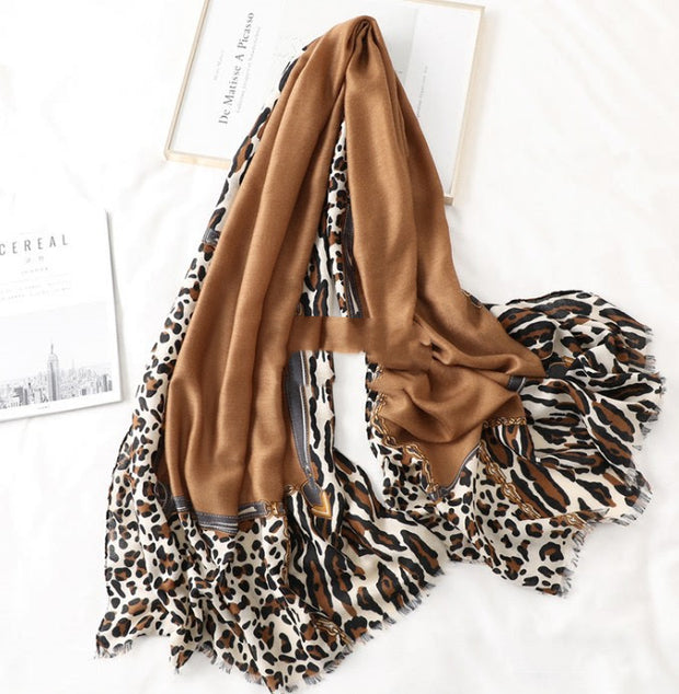 Leopard Print Cotton Scarf - Casual Long Gauze for Men & Women