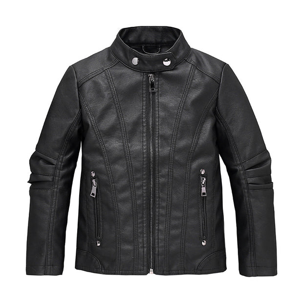 Kids' Leather Motorcycle Jacket  Stylish European & American Fashion for Boys & Girls, Medium & Large Sizes.