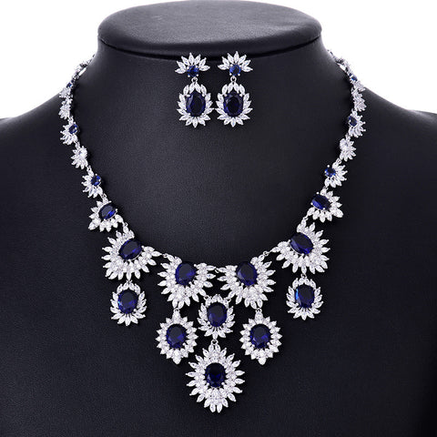 Colorful Zircon Earrings & Necklace Set – Bridal Wedding Jewelry Accessories.