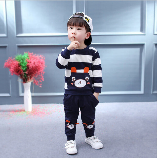 Kids' Cartoon Bear Striped Sweater Suit – Boys & Girls Baby Clothing.