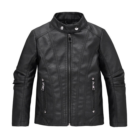 Kids' Leather Motorcycle Jacket  Stylish European & American Fashion for Boys & Girls, Medium & Large Sizes.
