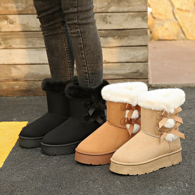 Women's Bow Retro Fleece Lined Ankle Boots Thickened & Cozy
