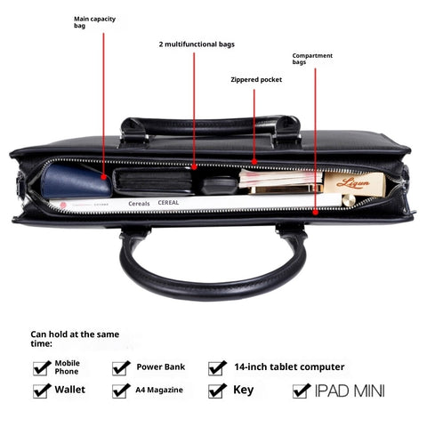 High-End Men's Cowhide Business Laptop Handbag