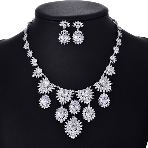 Colorful Zircon Earrings & Necklace Set – Bridal Wedding Jewelry Accessories.