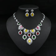Colorful Zircon Earrings & Necklace Set – Bridal Wedding Jewelry Accessories.