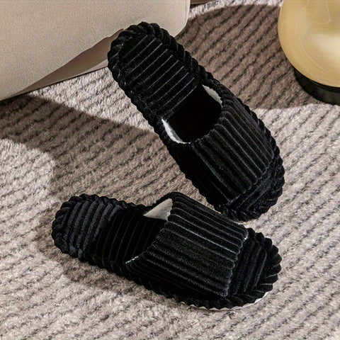 Men's Corduroy Striped Open Universal Indoor Corduroy Slippers