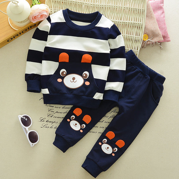 Kids' Cartoon Bear Striped Sweater Suit – Boys & Girls Baby Clothing.