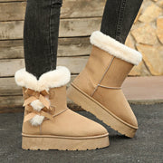 Women's Bow Retro Fleece Lined Ankle Boots Thickened & Cozy