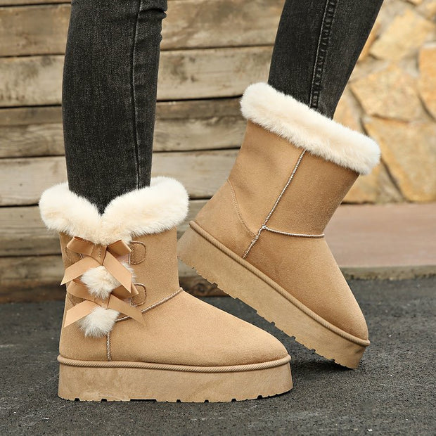Women's Bow Retro Fleece Lined Ankle Boots Thickened & Cozy