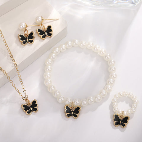 Pearl Butterfly Jewelry Set Drip Oil