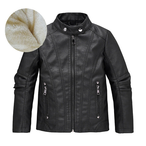 Kids' Leather Motorcycle Jacket  Stylish European & American Fashion for Boys & Girls, Medium & Large Sizes.